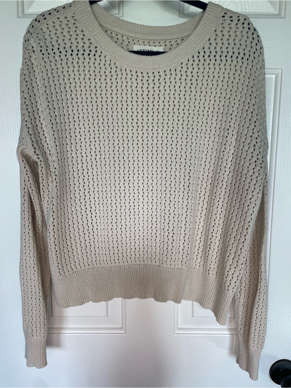 Lucky Brand Beige Open-Knit Crewneck Sweater